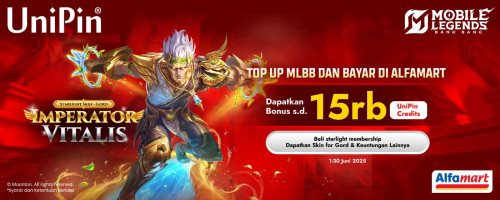 Top Up MLBB dan bayar di Alfamart, Dapatkan 15.000 UniPin Credits. Beli Starlight Membership untuk Bonus lainnya!